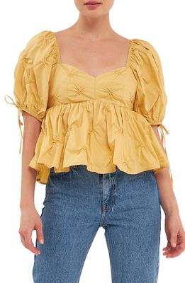 English Factory Textured Cotton Babydoll Top in Mustard