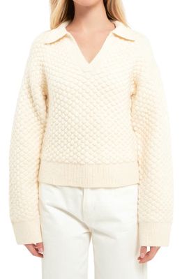 English Factory Textured V-Neck Sweater in Ivory