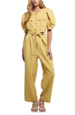 English Factory Tie Waist Puff Sleeve Jumpsuit in Yellow