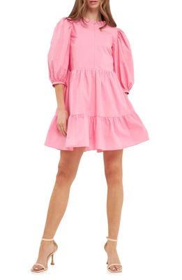 English Factory Tiered Cotton Dress in Bubblegum Pink