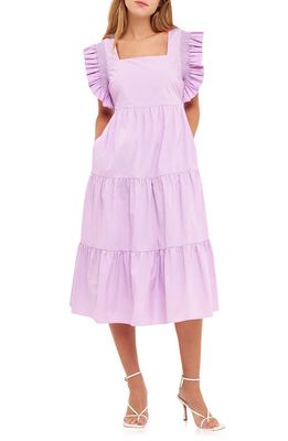 English Factory Tiered Cotton Midi Dress in Lilac