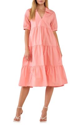 English Factory Tiered Puff Sleeve Dress in Peach