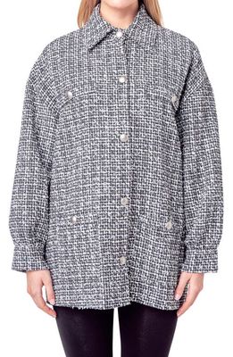 English Factory Tweed Button-Up Shirt Jacket in Black/White