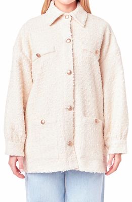English Factory Tweed Button-Up Shirt Jacket in Ivory