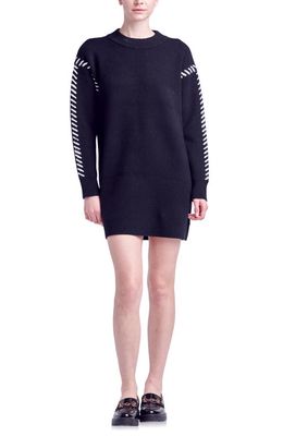 English Factory Whipstitch Long Sleeve Sweater Minidress in Black/Ivory