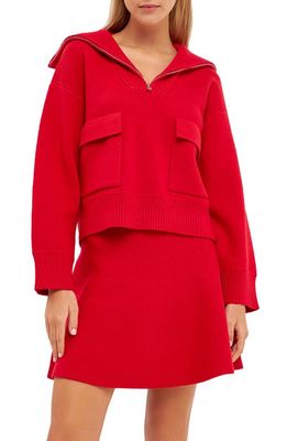 English Factory Zip Collar Sweater in Red