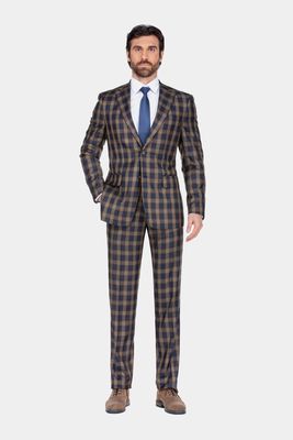English Laundry Men's Checked Slim Fit Suit in Blue