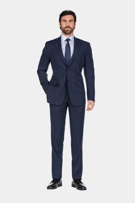 English Laundry Men's Checked Wool Blend Suit in Midnight Blue