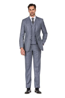 English Laundry Men's Slim Fit 3-Piece Two Button Windowpane Check Suit in Blue White