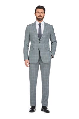English Laundry Men's Slim Fit Single Breasted Windowpane Stretch Suit in Grey