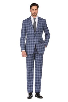 English Laundry Men's Slim-Fit Stretch Windowpane 2 Button Suit in Blue