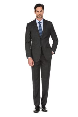 English Laundry Men's Slim Fit Two Button Windowpane Wool Suit in Black