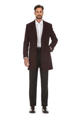 English Laundry Men's Wool Blend Single Breasted Solid Overcoat in Wine