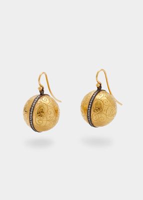 Engraved Ball Earrings with Diamonds