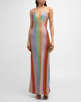 Enna Chevron Backless Halter Maxi Dress