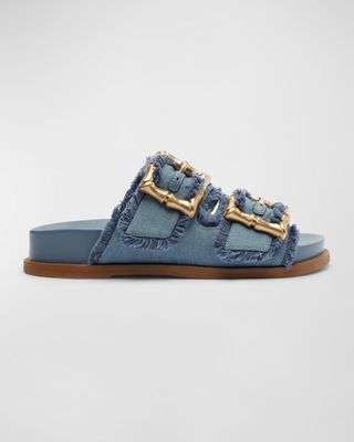 Enola Frayed Dual-Buckle Slide Sandals