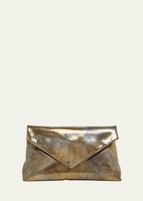 Envelope Metallic Lizard-Embossed Clutch Bag