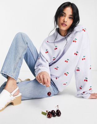 Envii collared sweater in cherry print-Blue