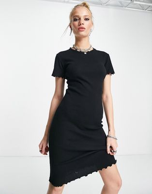 Envii cotton blend fitted t-shirt dress with lettuce hem in black