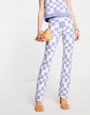Envii high waist flares in blue retro check - part of a set