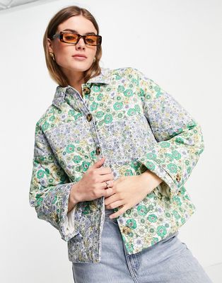 Envii lightweight quilted jacket in patchwork floral-Green