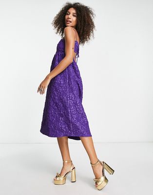 Envii textured midi dress with tie back in purple