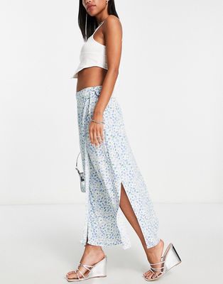Envii wrap maxi skirt in blue ditsy floral