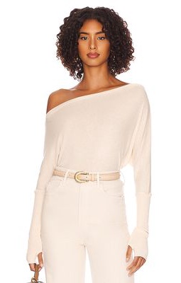 Enza Costa Cashmere Cuffed Off Shoulder Long Sleeve Top in Cream
