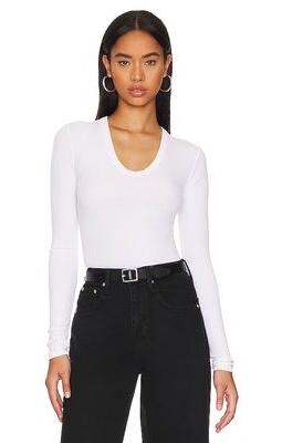 Enza Costa Knit Long Sleeve Fitted U Top in White