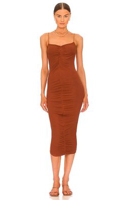 Enza Costa Ruched Strappy Dress in Brown