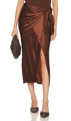 Enza Costa Satin Wrap Skirt in Cognac
