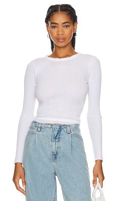 Enza Costa Scalloped Long Sleeve Crew in White