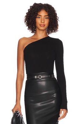 Enza Costa Silk Knit Angled One Shoulder Top in Black