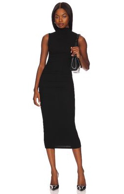 Enza Costa Silk Knit Sleeveless Twist Midi Dress in Black
