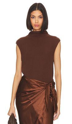 Enza Costa Sleeveless Knit Turtleneck Top in Brown