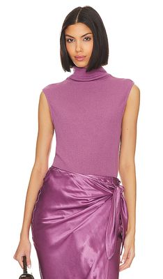 Enza Costa Sleeveless Knit Turtleneck Top in Purple
