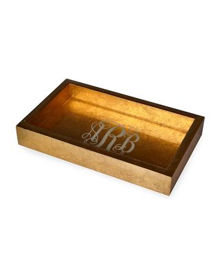 Eos Monogram Small Wood Rectangle Tray, Gold