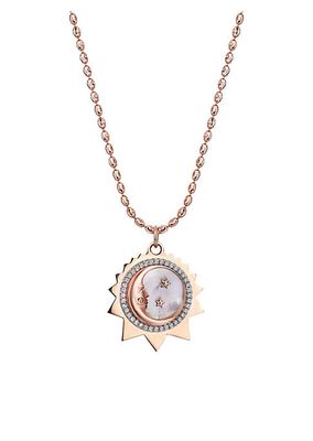 Equinox 14K Rose Gold, Mother-Of-Pearl, & 0.26 TCW Mini Moon Pendant Necklace