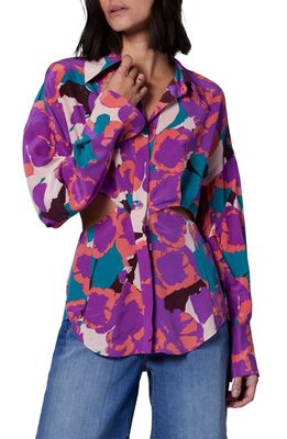 Equipment Alya Cutout Silk Button-Up Shirt in Dazzling Purple Multi