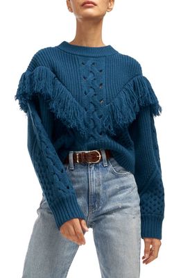 Equipment Amira Fringe Wool & Cashmere Sweater in Deep Lagoon