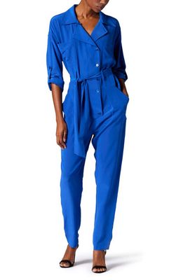 Equipment Fernande Long Sleeve Silk Jumpsuit in Surrealist Blue