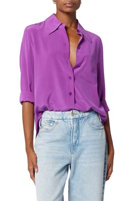 Equipment Quinne Silk Button-Up Shirt in Dazzling Purple