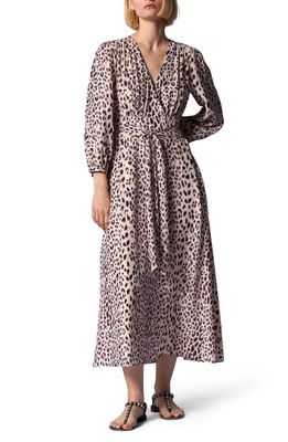 Equipment Sadie Leopard Print Long Sleeve Dress in Cream Tan Multi