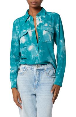 Equipment Signature Slim Fit Silk Button-Up Shirt in Spring Teal And Metal