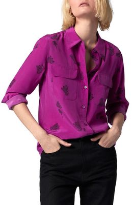 Equipment Signature Slim Fit Silk Button-Up Shirt in Willowherb And True Black