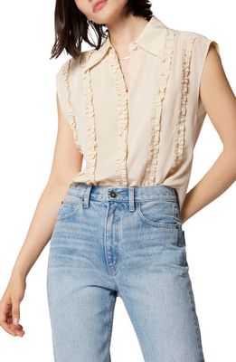 Equipment Soline Ruffle Silk Button-Up Shirt in Creme Brulee