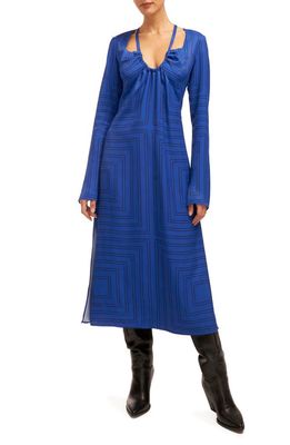 Equipment Vera Long Sleeve Midi Dress in Surrealist Blue And True Black