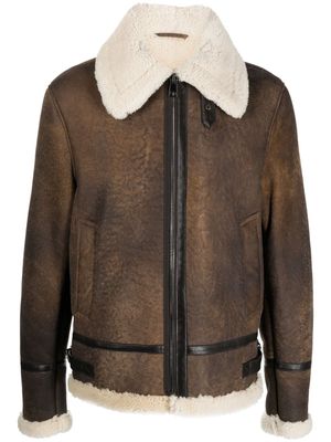 ERALDO shearling-lining leather jacket - Brown