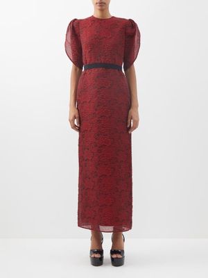 Erdem - Asteria Floral-cloqué Organza Maxi Dress - Womens - Red