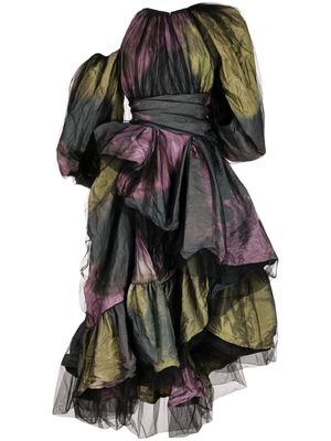 Erdem asymmetric tulle ruffled gown - Multicolour